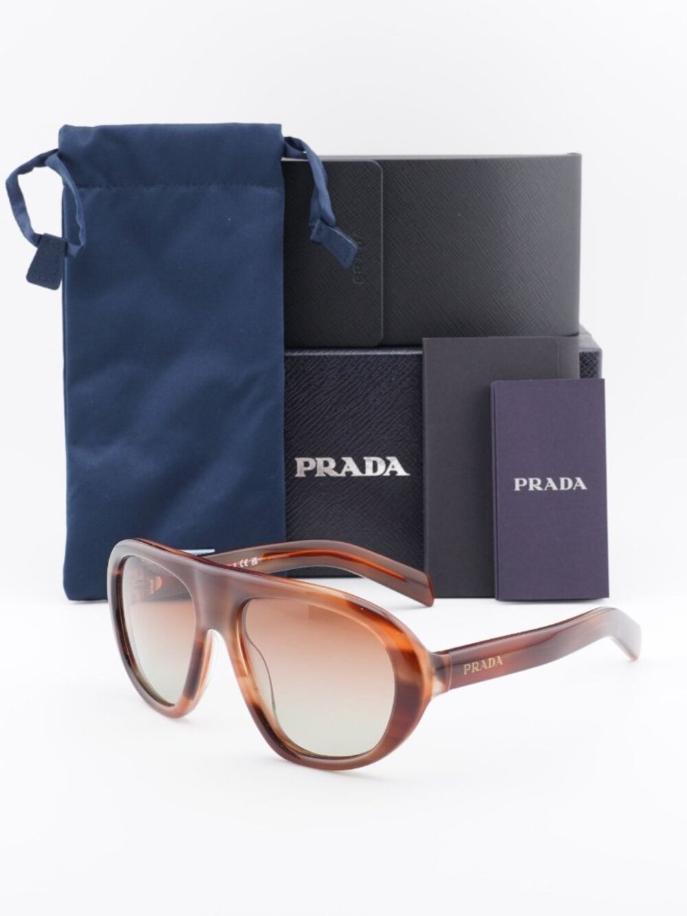 Prada PRC05S 24G70T Aviator Sunglasses - Striped Oak / Brown